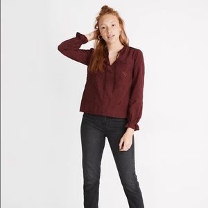 Madewell Embroidered Eyelet Ruffled Popover Top